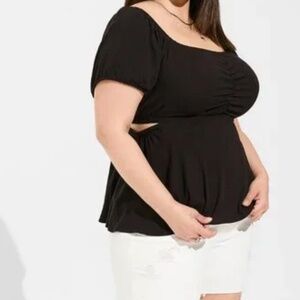 TORRID BABY DOLL TOP WITH CUT OUTS - BLACK
